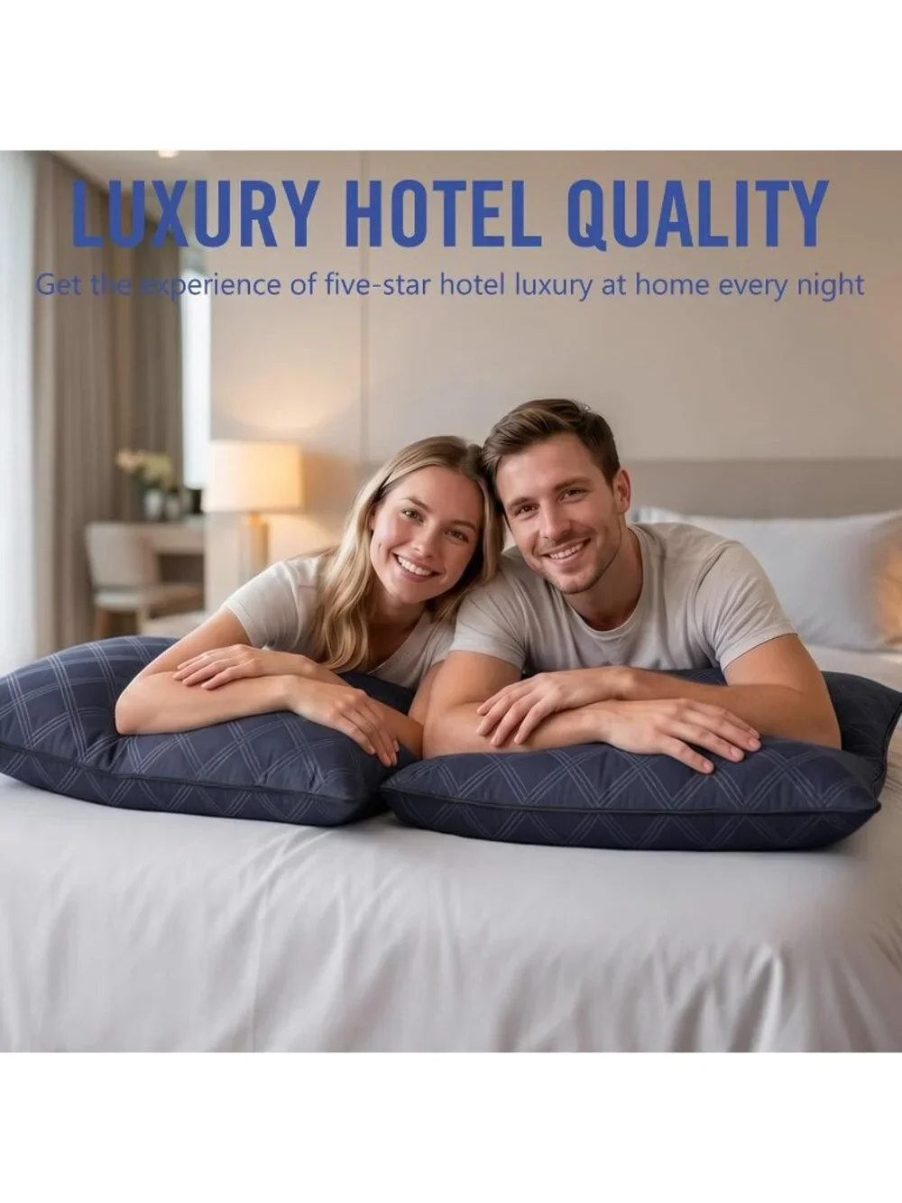 〽️Navy King Size Cooling Bed Pillows 2 Pack Down Alternative Soft Pillows Set